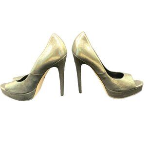 BRIAN Atwood Madison Avenue Gold Platform Peep Toe Heels Size 10.5